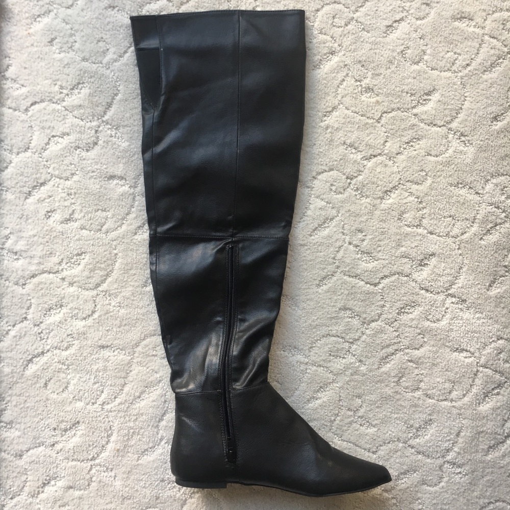 Over the knee black leather boots